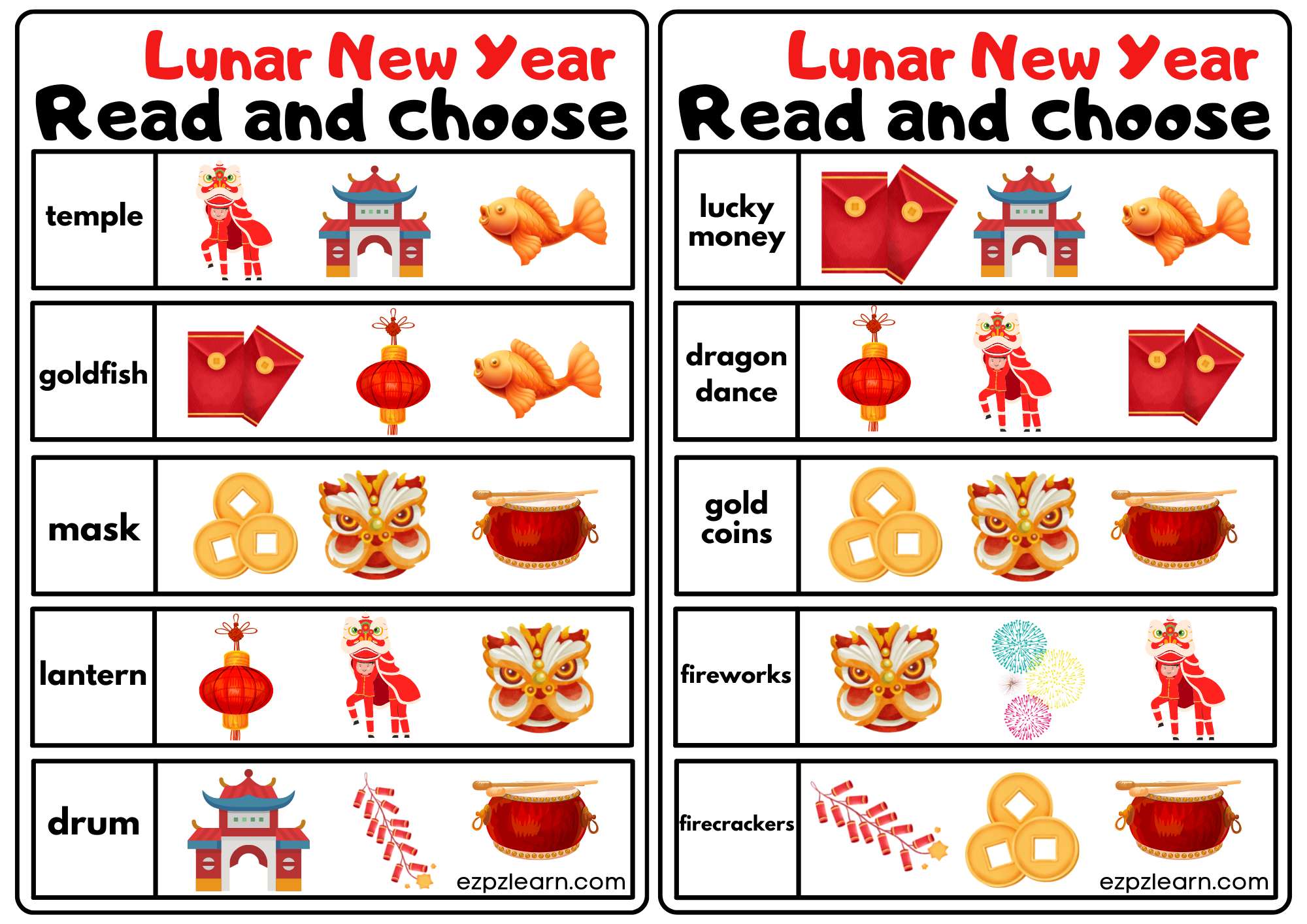 Read and Choose for Lunar New Year includes 2 pages Free PDF Download